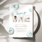 Blue Sweet One Birthday Photo Invitation Boys