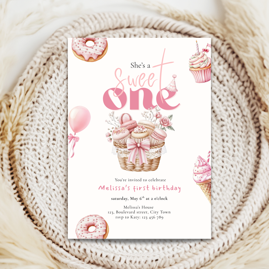 Pink Sweet One Birthday Invitation Girls