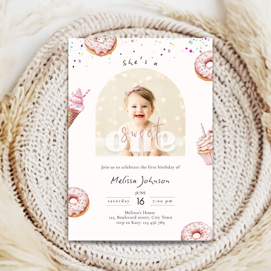 Sweet One Birthday Invitation Girls Photo