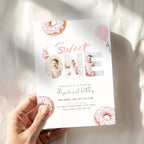Pink Sweet One Birthday Photo Invitation Girls