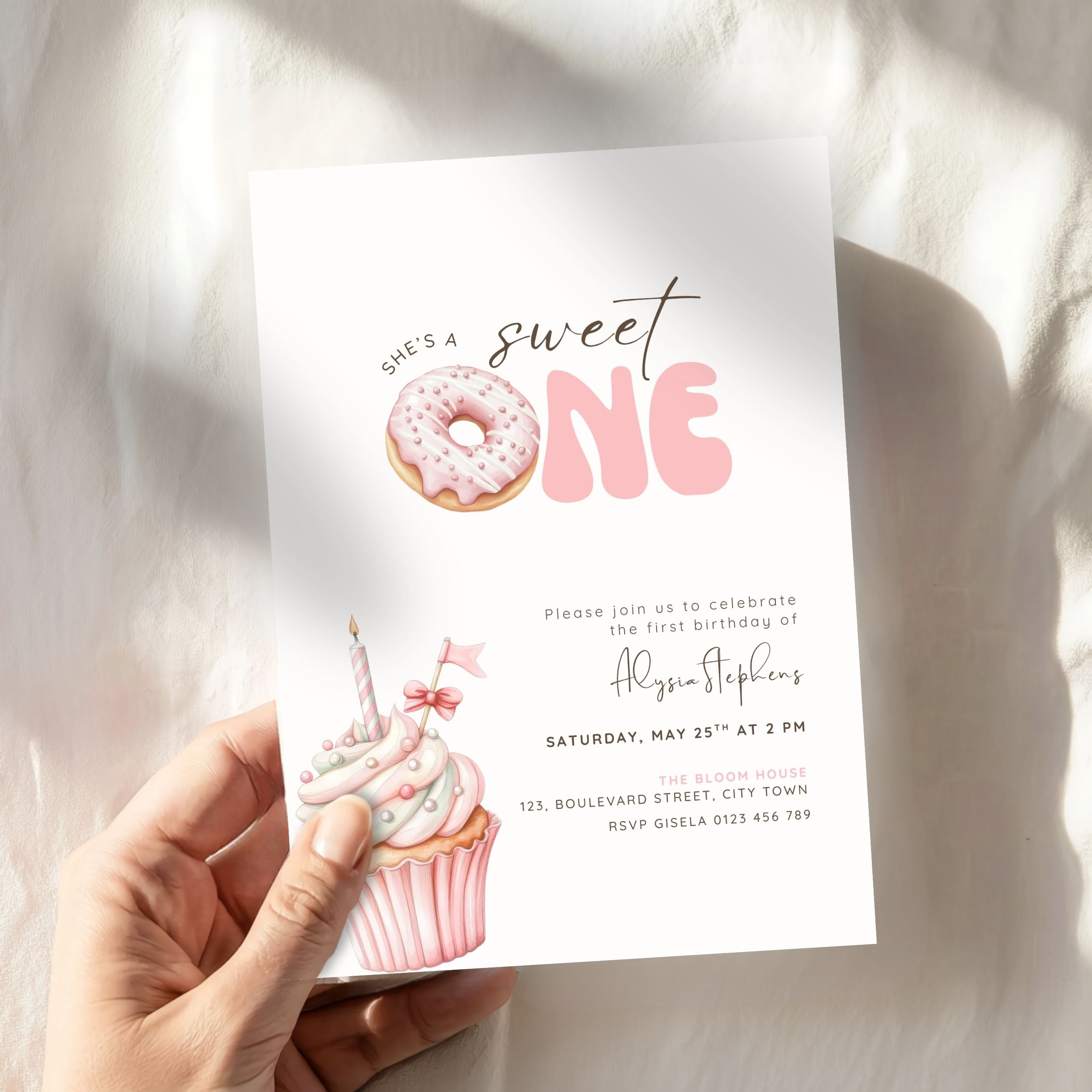 Pink Sweet One Birthday Invitation Template Girls