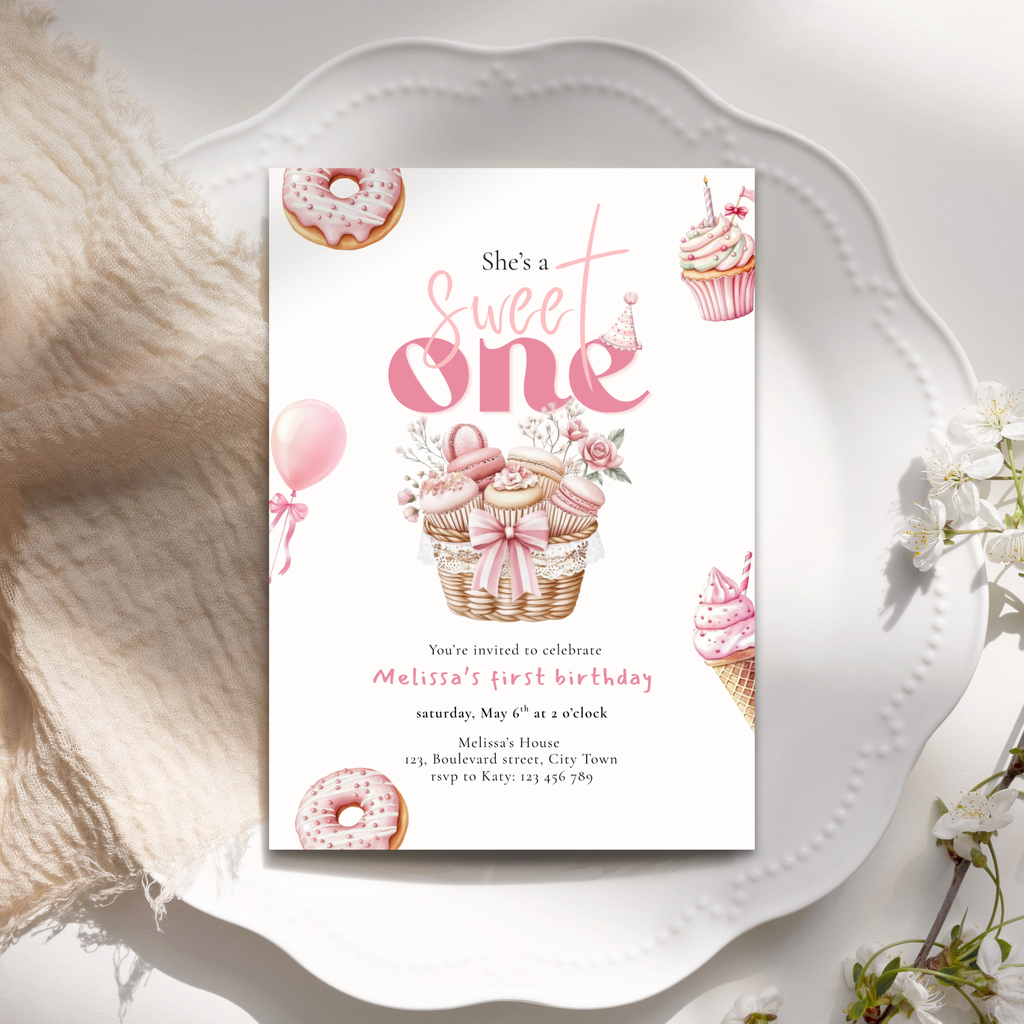 Pink Sweet One Birthday Invitation Girls