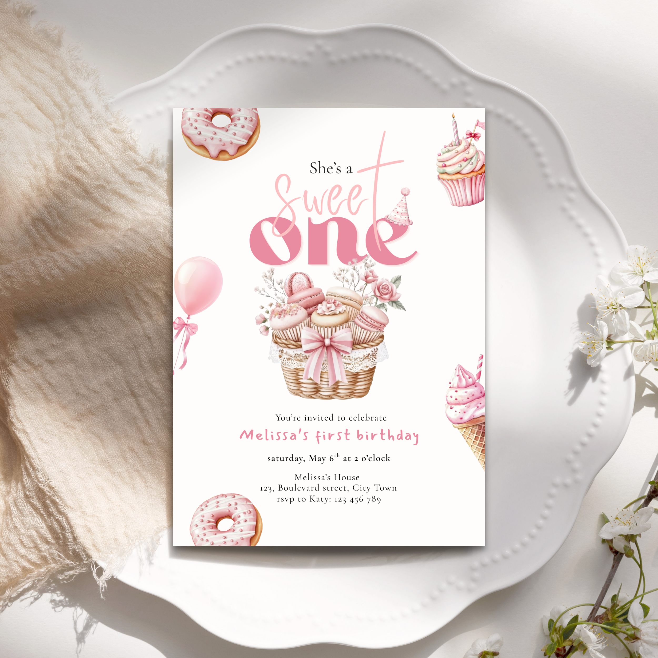 Pink Sweet One Birthday Invitation Girls