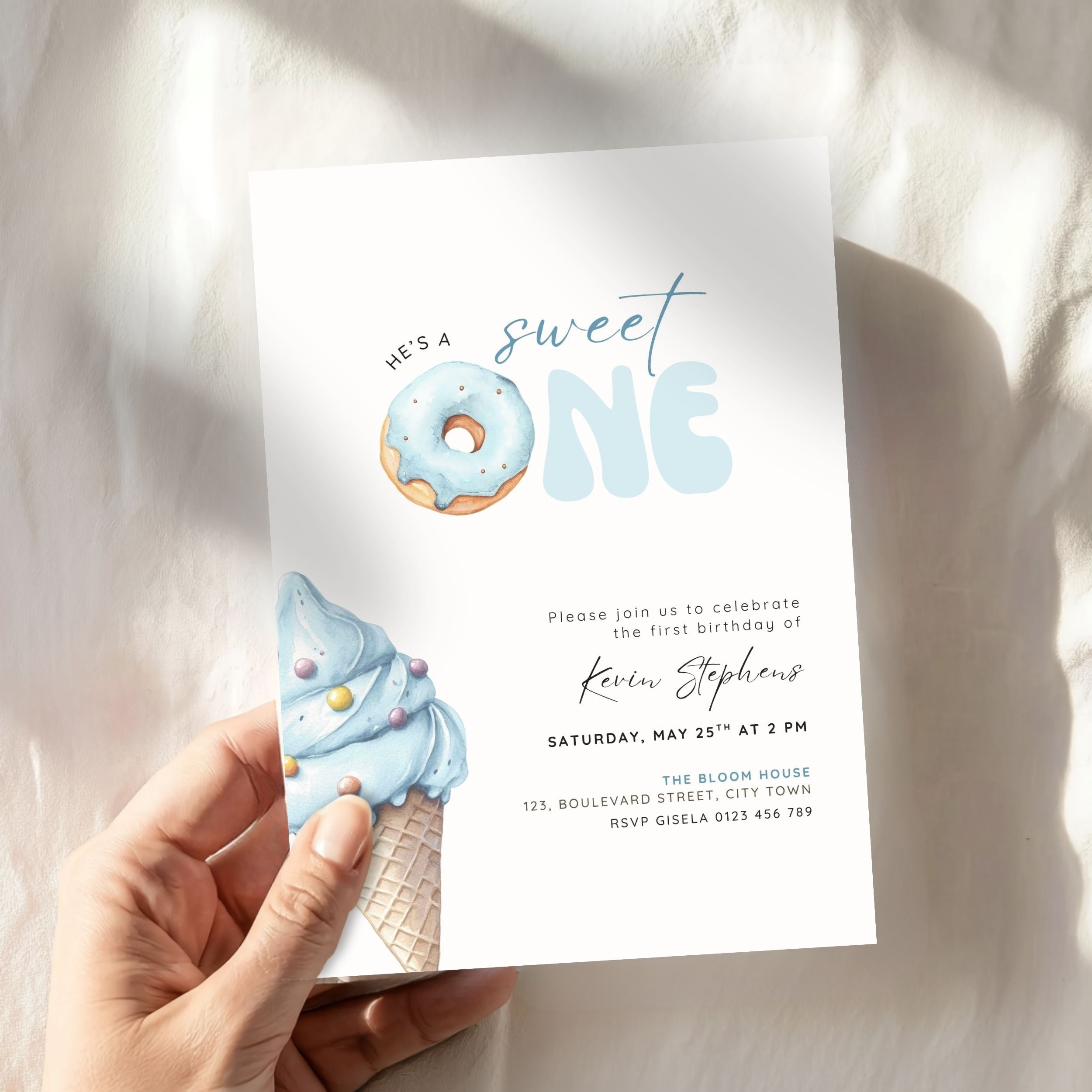 Blue Sweet One Birthday Invitation Template Boys