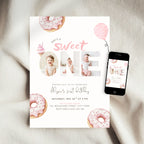 Pink Sweet One Birthday Photo Invitation Girls
