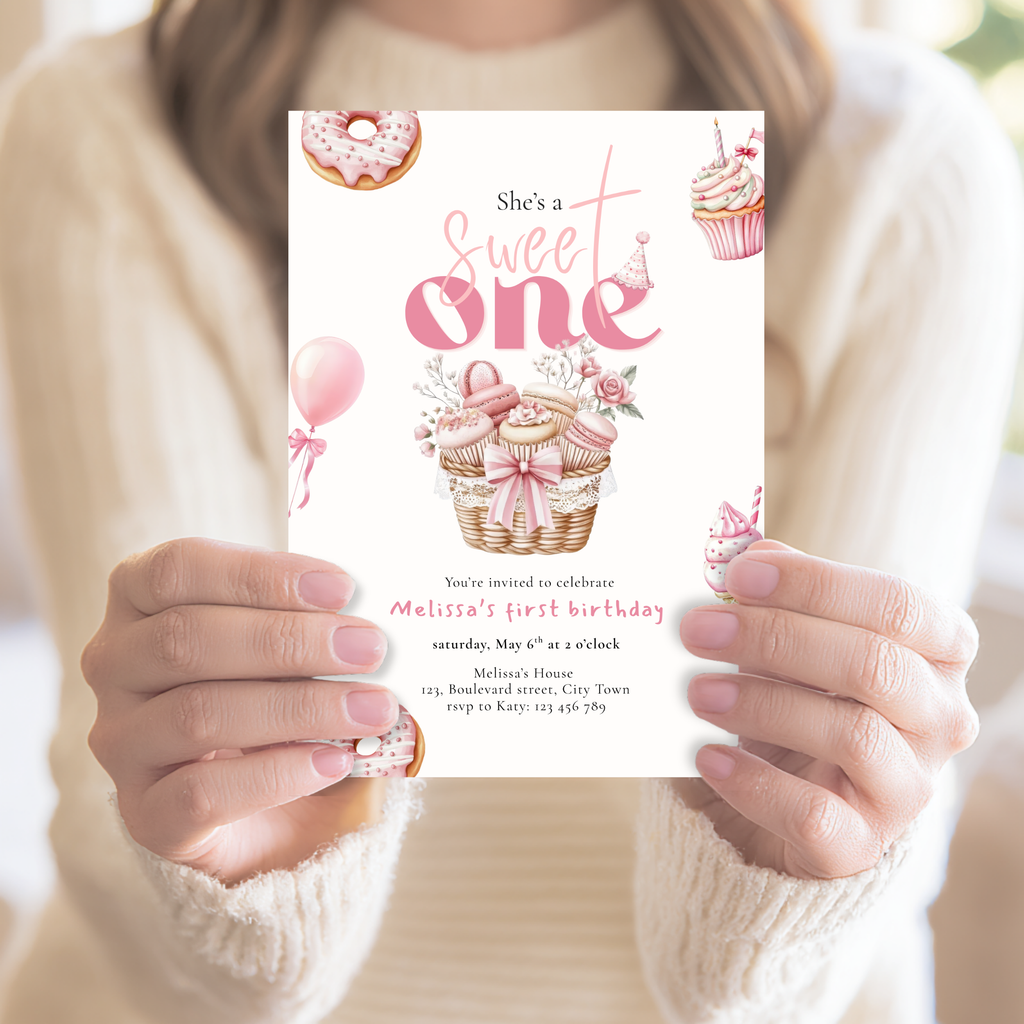Pink Sweet One Birthday Invitation Girls