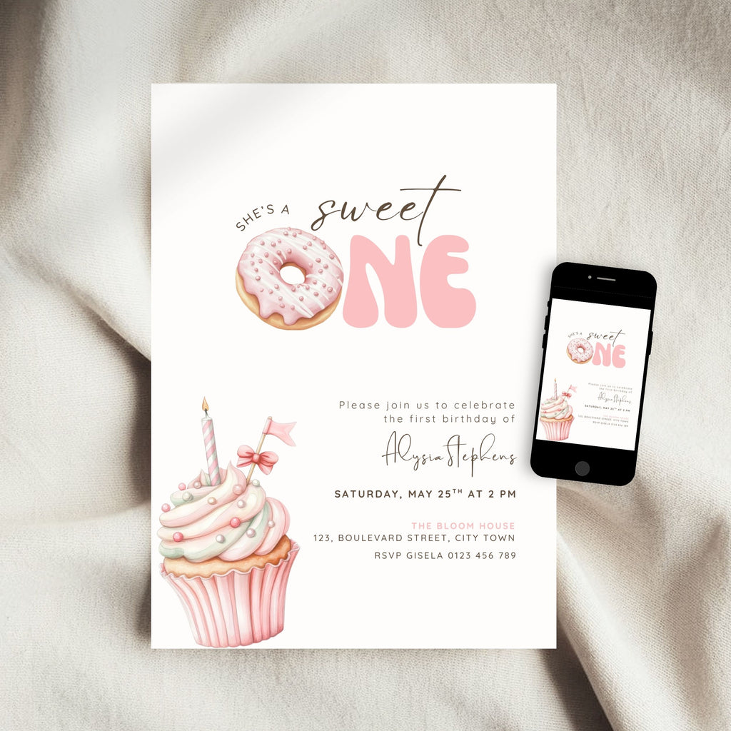 Pink Sweet One Birthday Invitation Template Girls