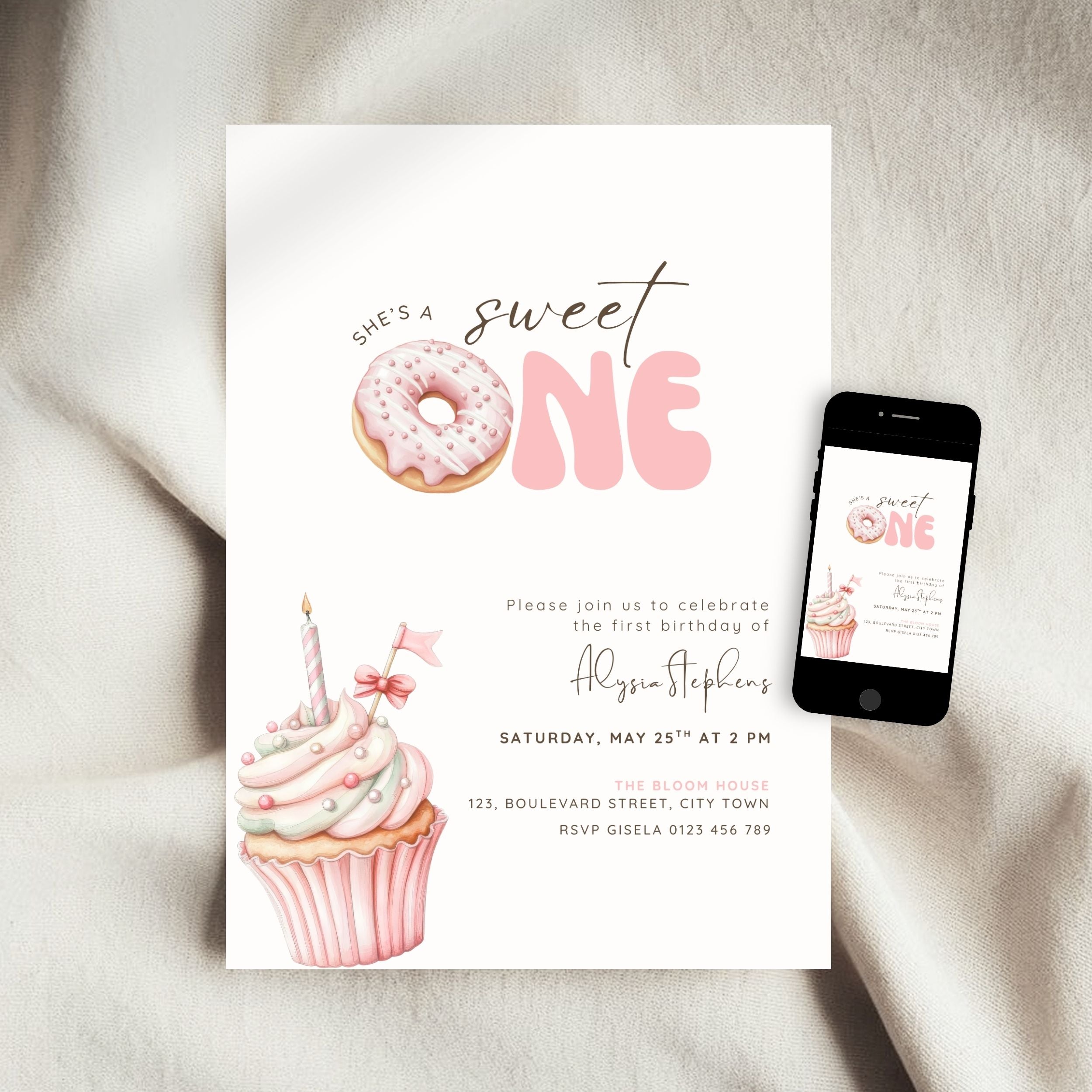 Pink Sweet One Birthday Invitation Template Girls