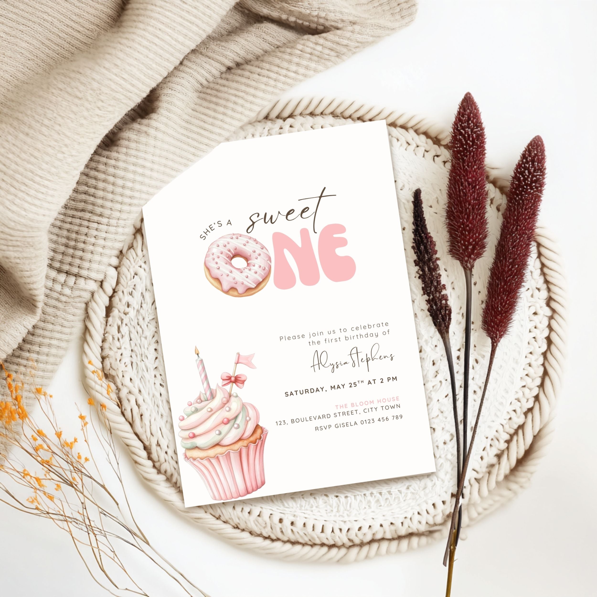 Pink Sweet One Birthday Invitation Template Girls