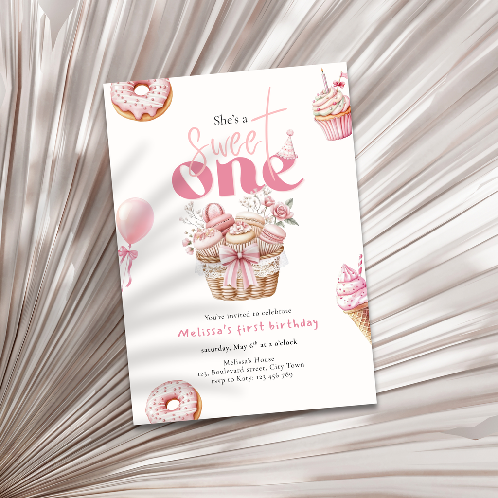 Pink Sweet One Birthday Invitation Girls