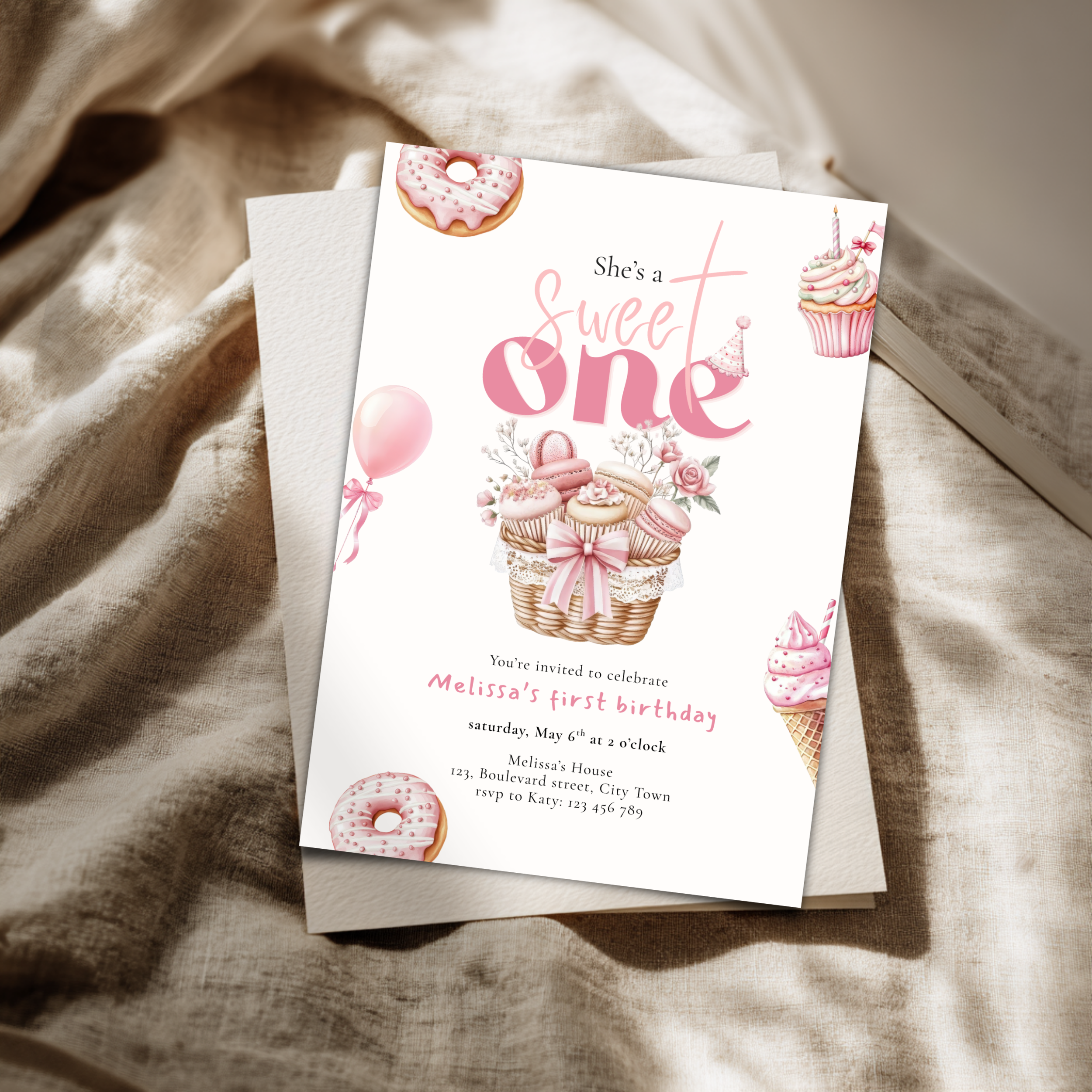 Pink Sweet One Birthday Invitation Girls