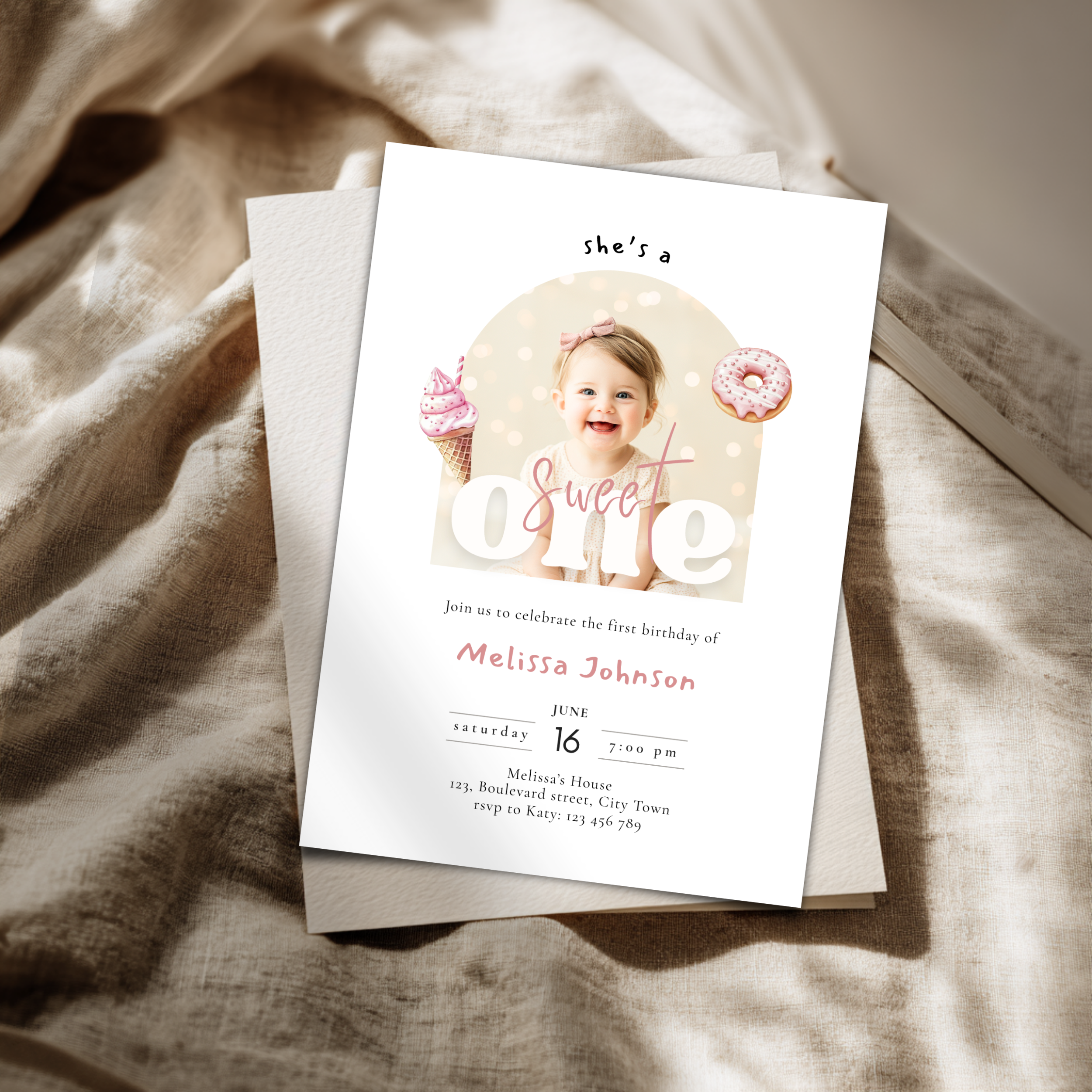 Girls Sweet One Birthday Invitation Photo