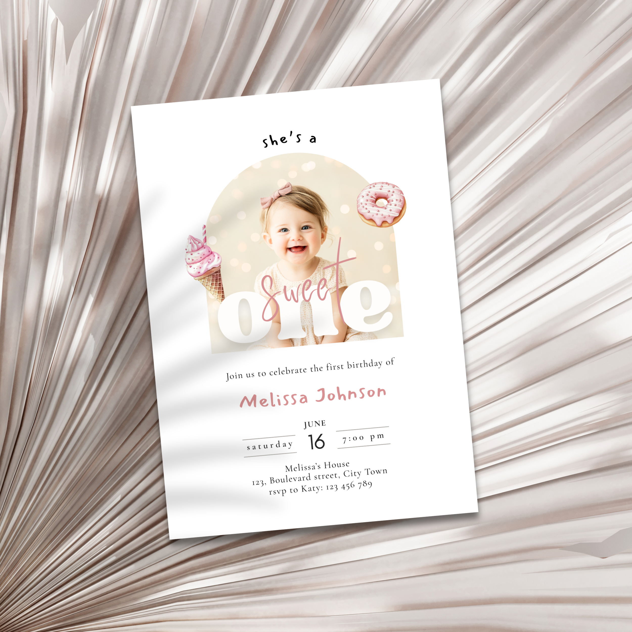 Girls Sweet One Birthday Invitation Photo