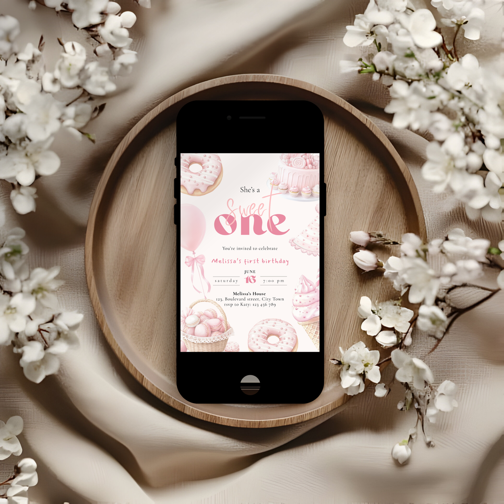 Pink She's a Sweet One Birthday Invitation Girls