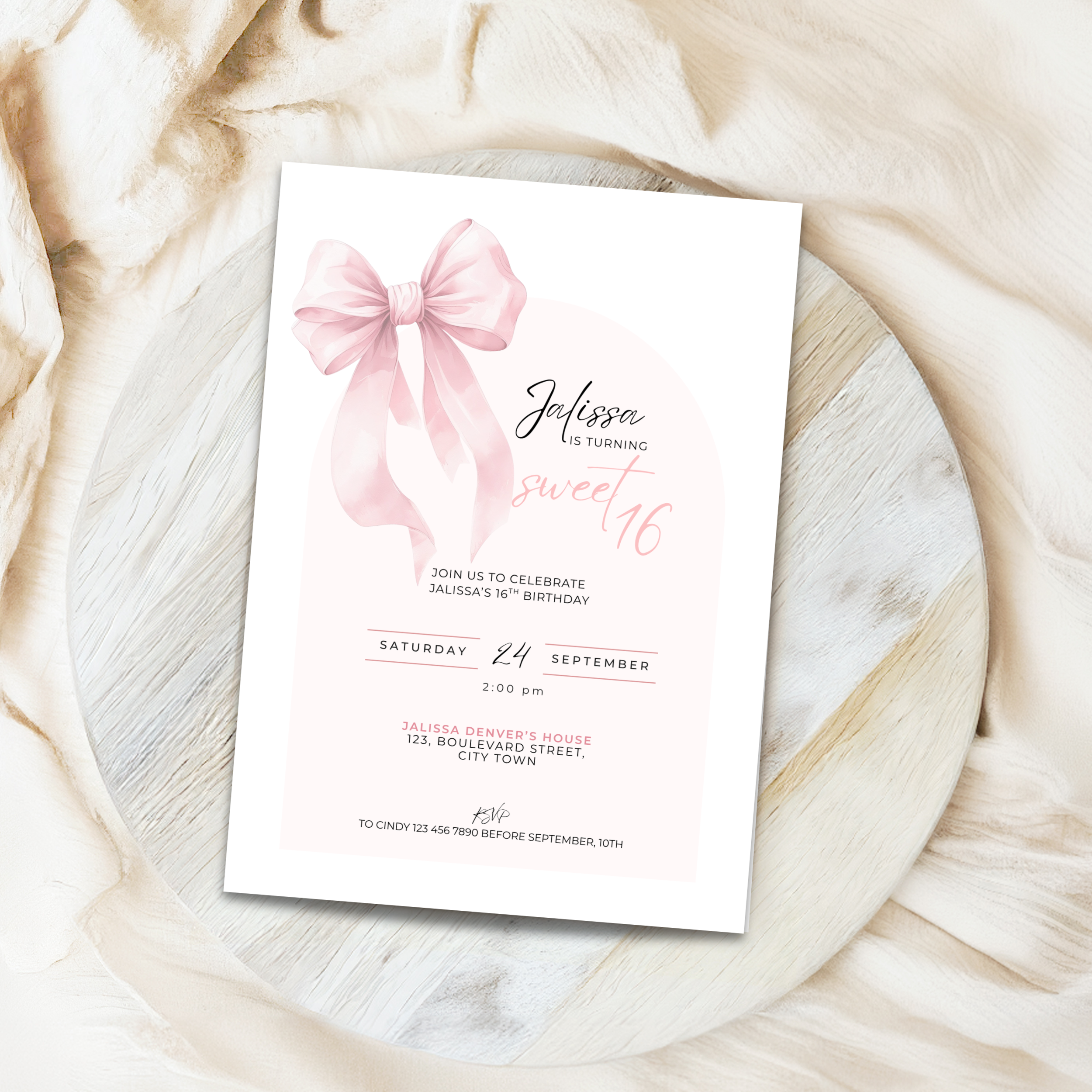 Pink Bow Sweet 16th Birthday Invitation Girls