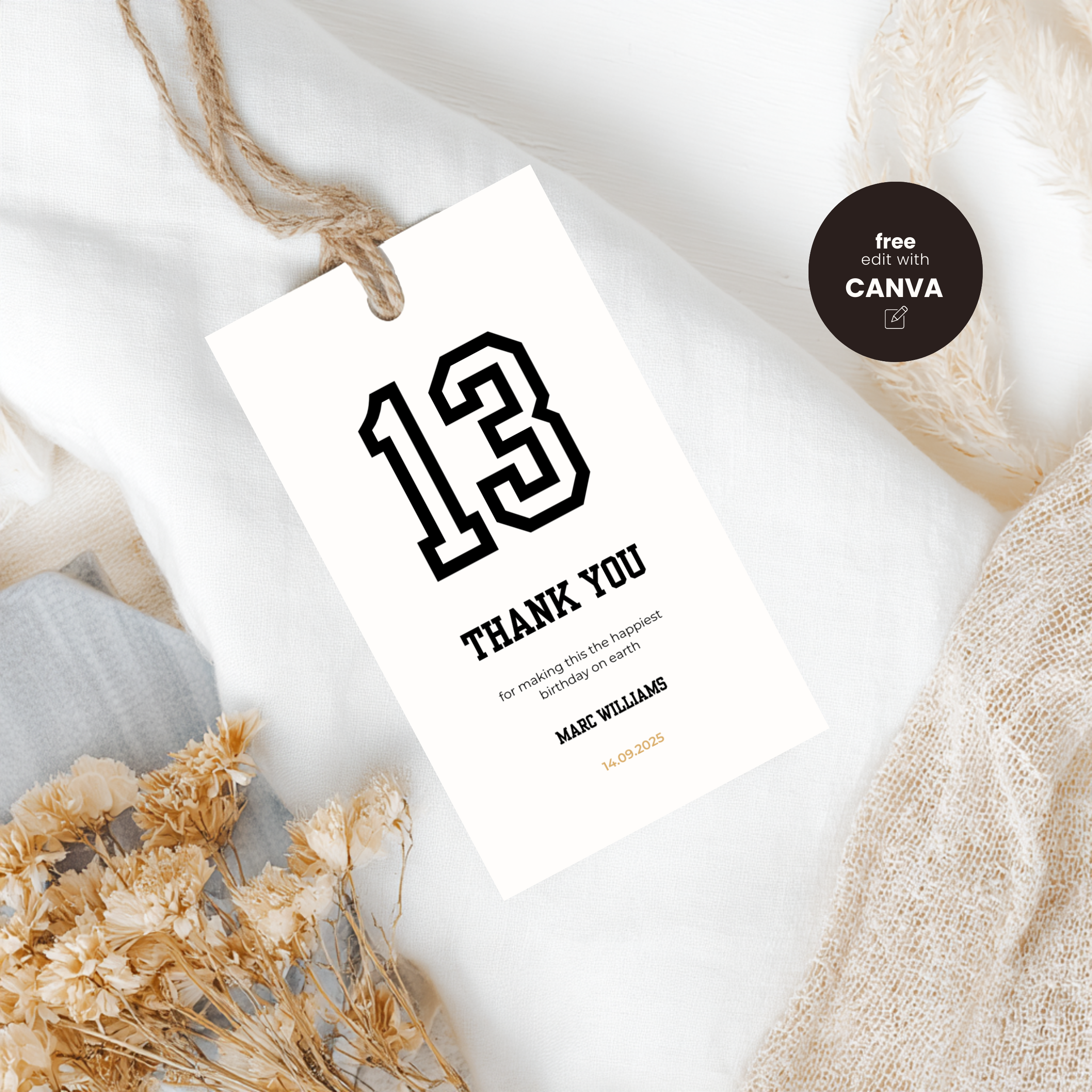 Minimal Sports Thank You Birthday Gift Tag