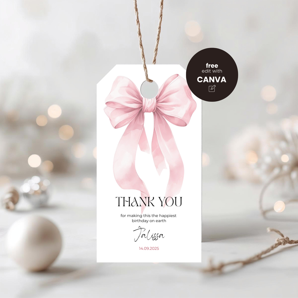 Pink Bow Thank You Gift Tag Girls
