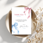 Pink Blue Bow Twins Birthday Thank You Card
