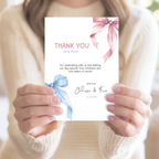 Pink Blue Bow Twins Birthday Thank You Card