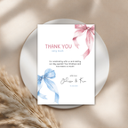 Pink Blue Bow Twins Birthday Thank You Card