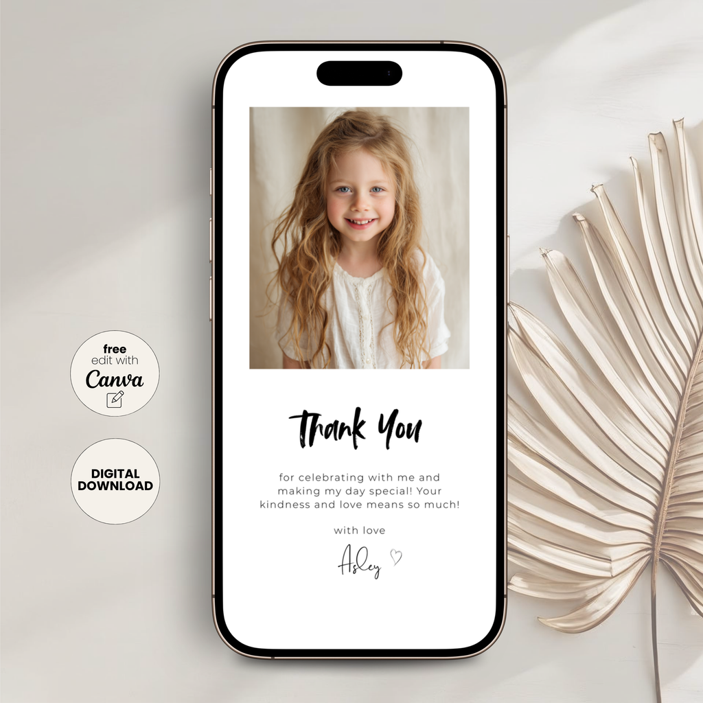 Minimal Photo Birthday Thank You eCard Girls