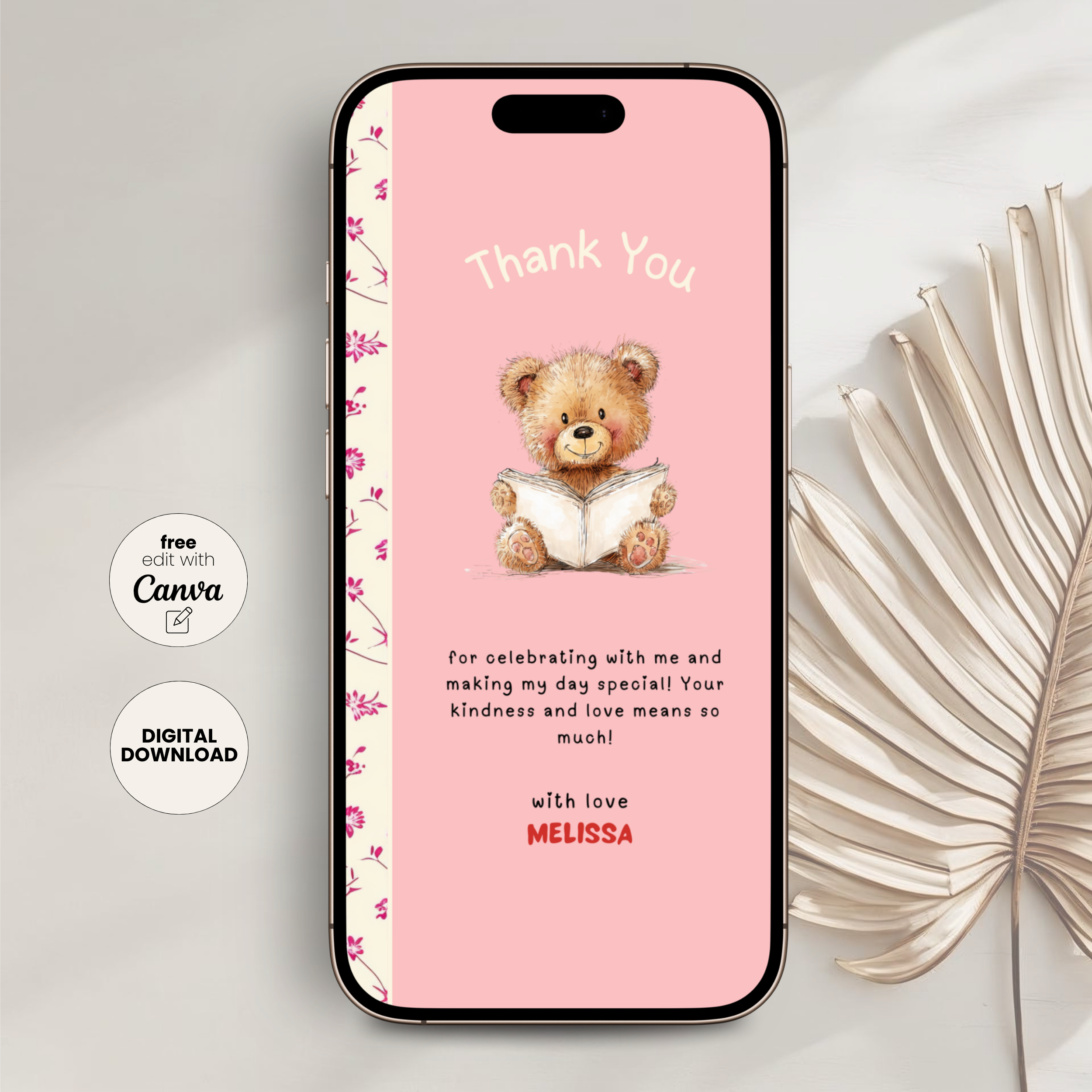 Pink One For The Books 1st Birthday Thank You eCard