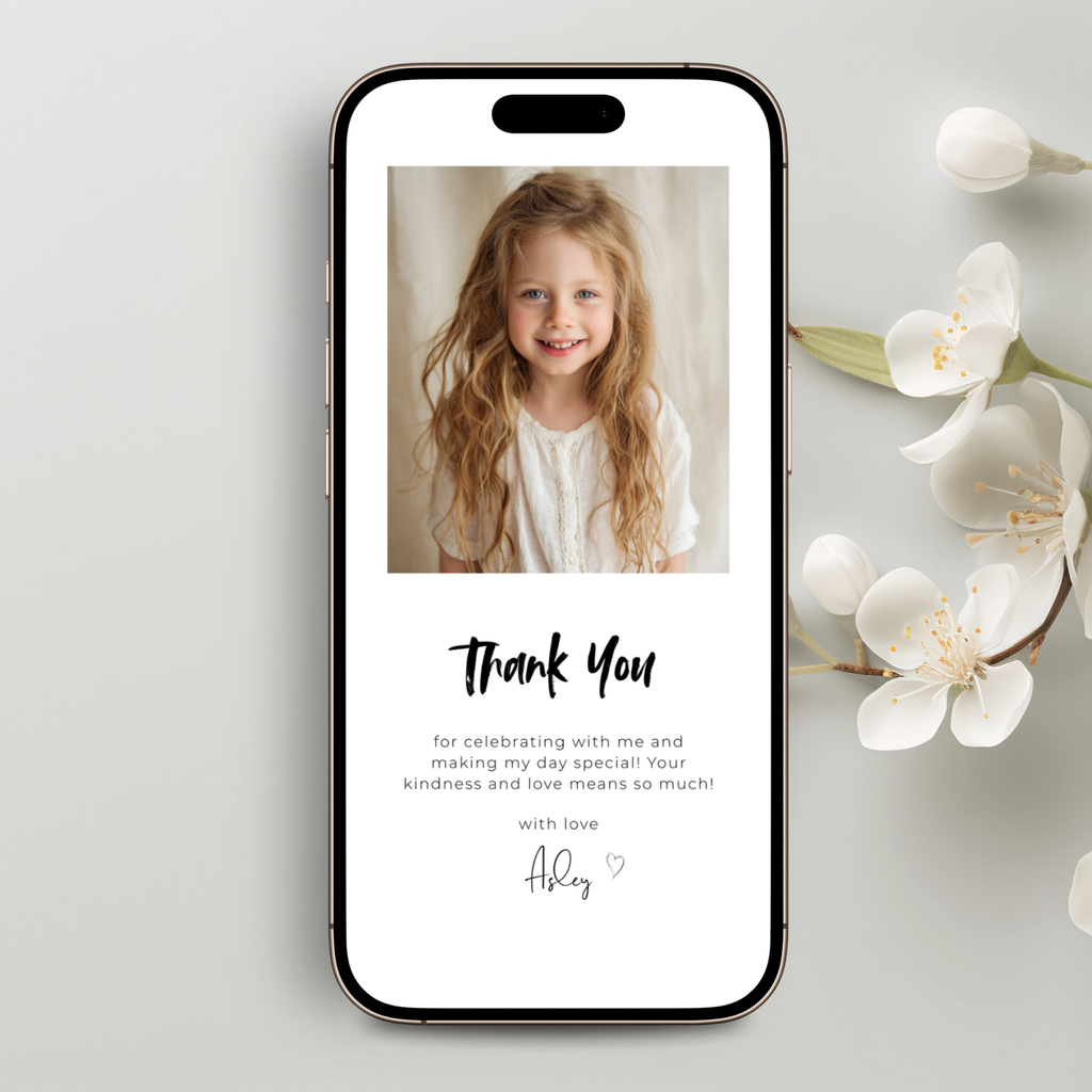 Minimal Photo Birthday Thank You eCard Girls