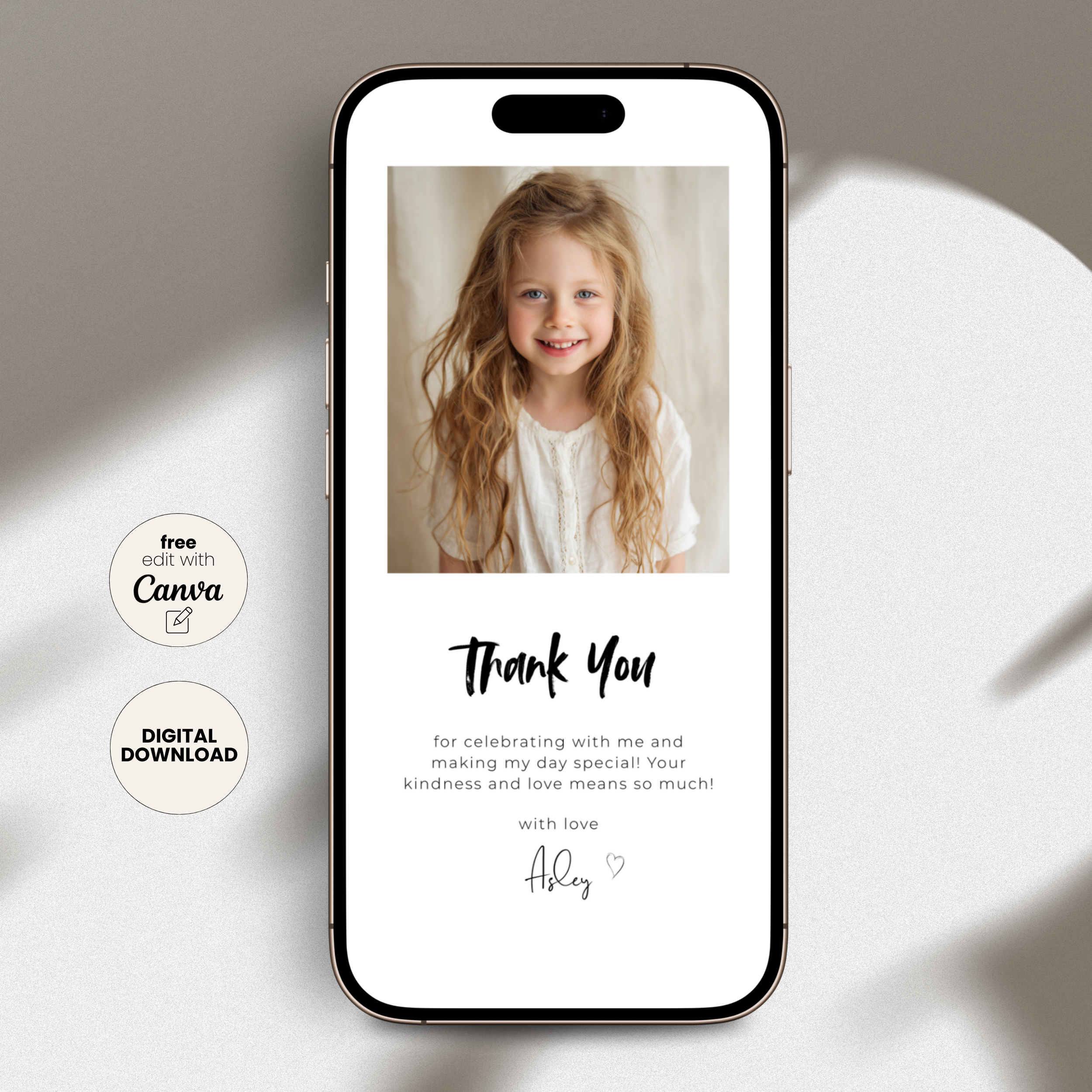 Minimal Photo Birthday Thank You eCard Girls