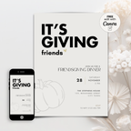 Bold typography Friendsgiving invitation template as a printed card and on a phone screen