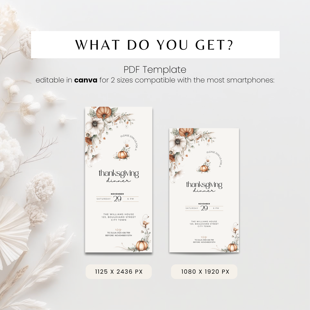 Floral Pumpkins Thanksgiving Dinner Invitation Template