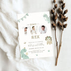 Green Two Rex 2nd Birthday Photo Invitation Template Boys