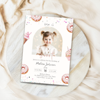 Invitation card for a 2nd  birthday with a photo of a child on a marble surface