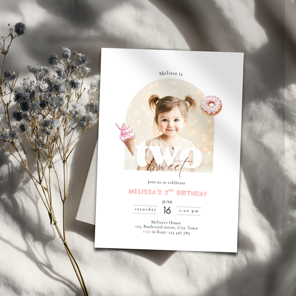 She's Two Sweet 2nd Birthday Invitation Photo Girls