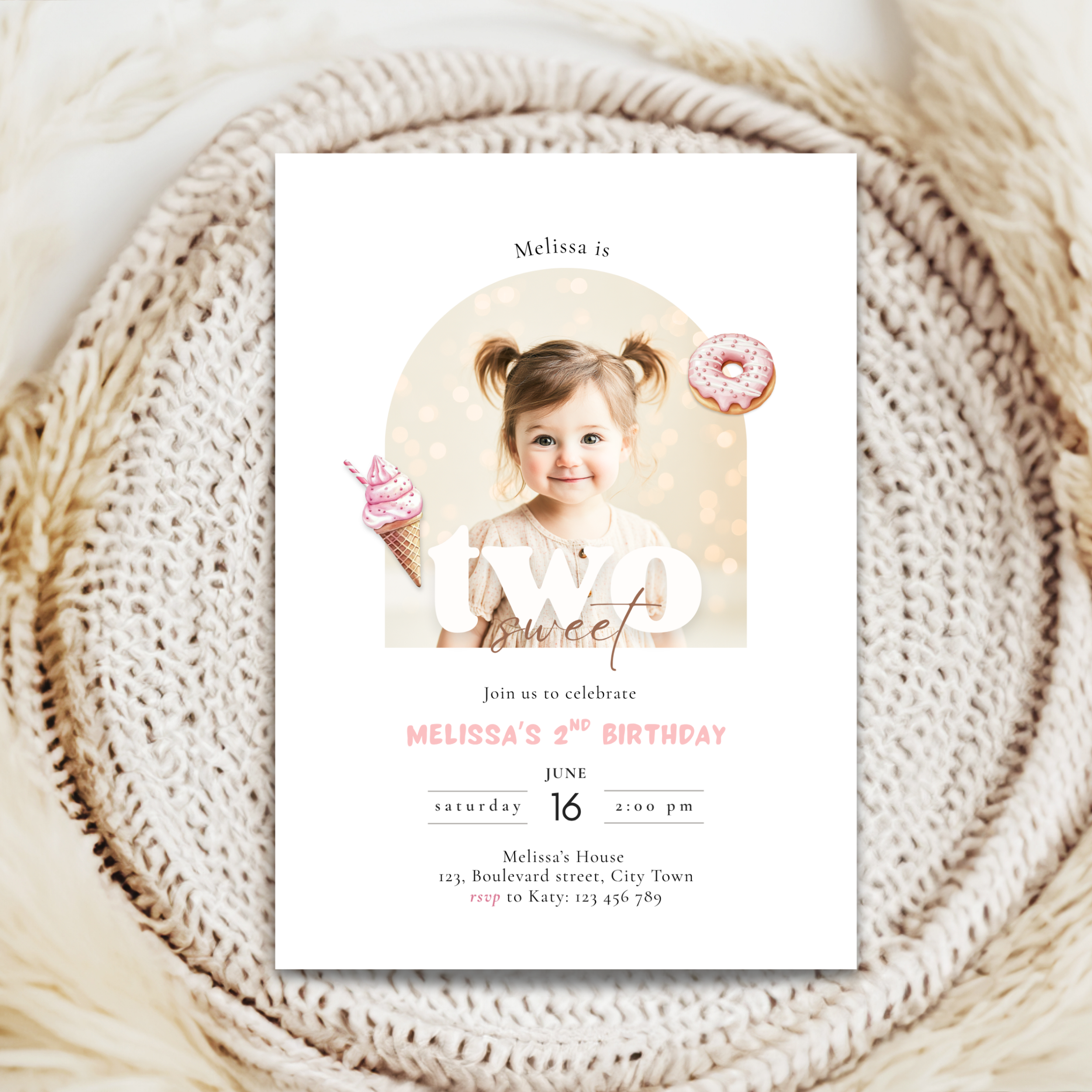 She's Two Sweet 2nd Birthday Invitation Photo Girls