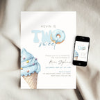 Blue Two Sweet 2nd Birthday Invitation Template Boys