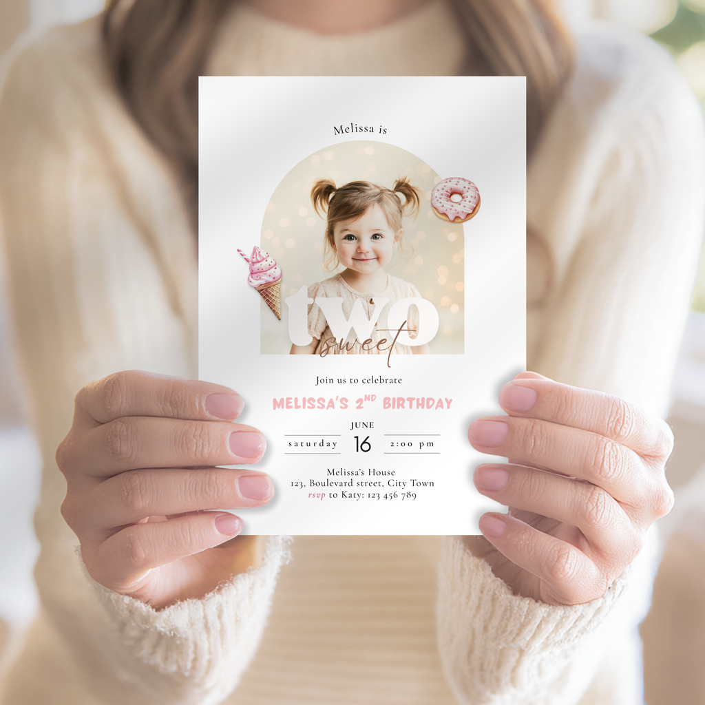 She's Two Sweet 2nd Birthday Invitation Photo Girls
