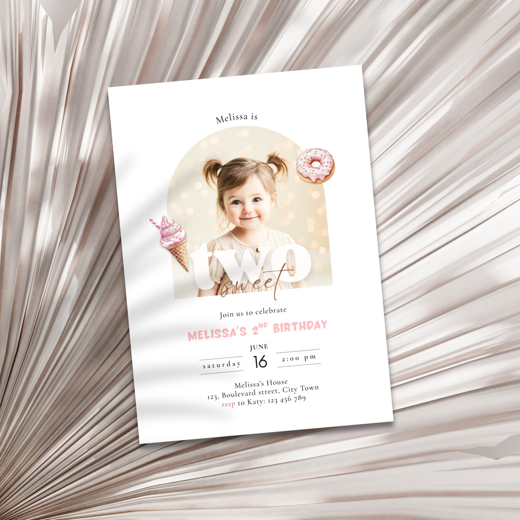 She's Two Sweet 2nd Birthday Invitation Photo Girls