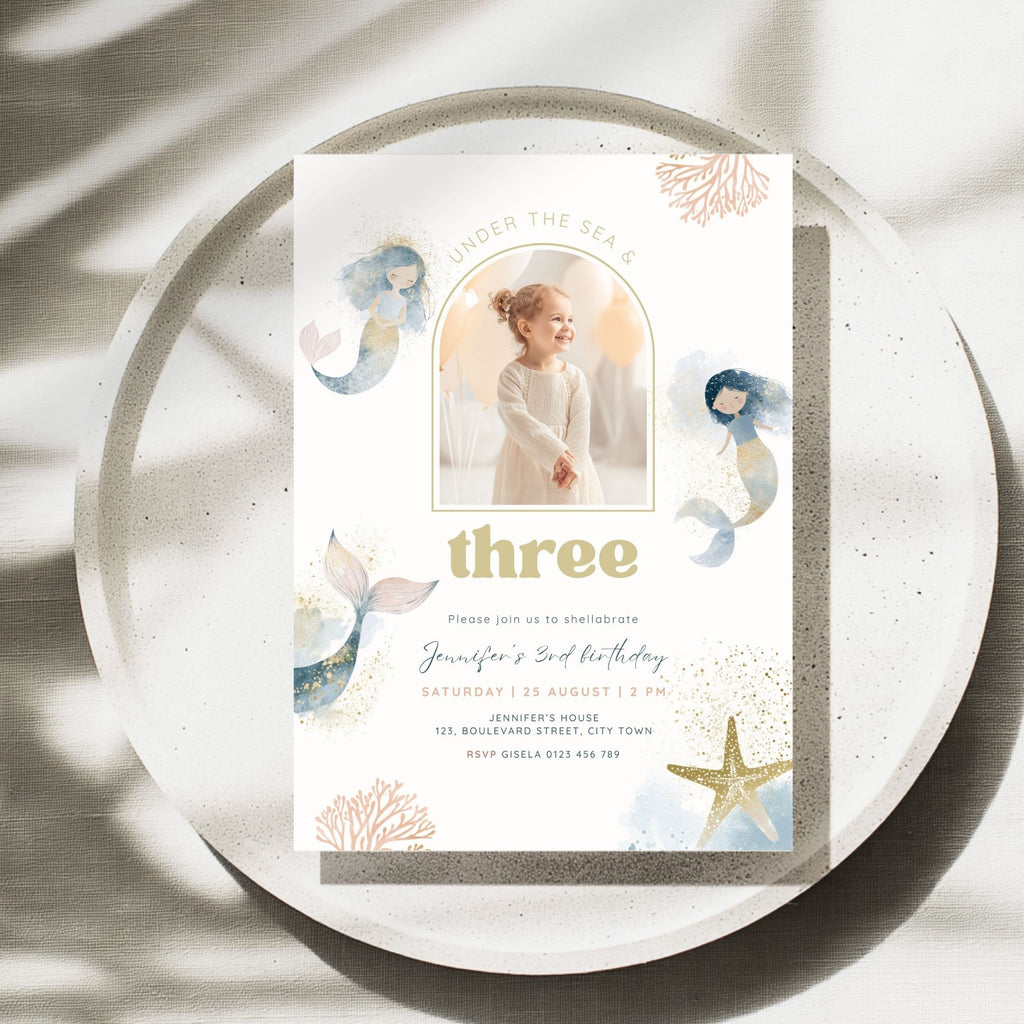 Mermaid Birthday Photo Invitation Template Girls
