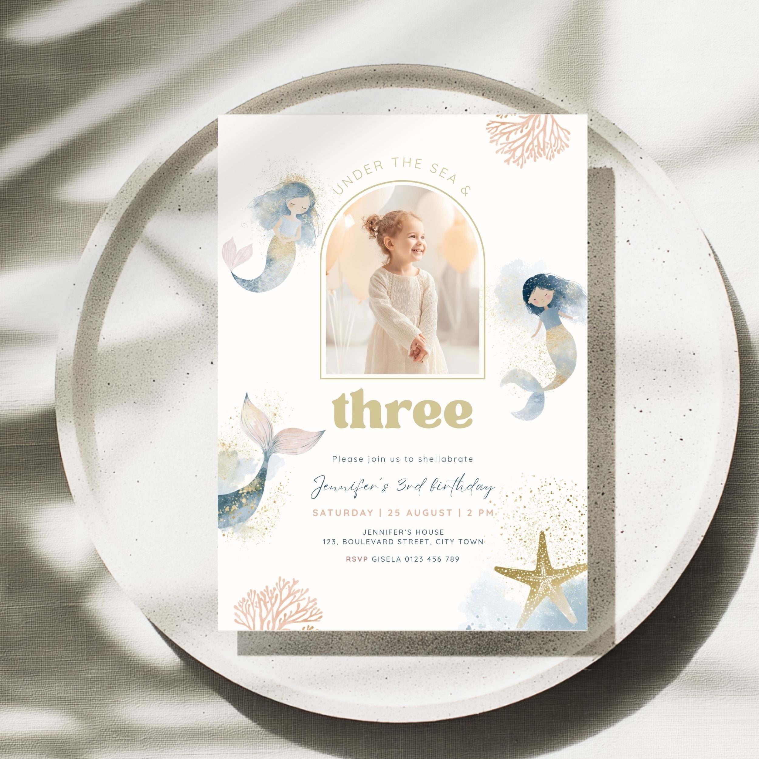 Mermaid Birthday Photo Invitation Template Girls