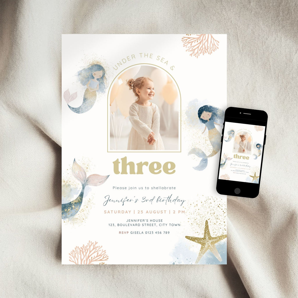 Mermaid Birthday Photo Invitation Template Girls