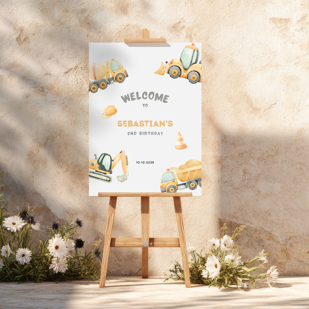 Construction Truck Birthday Welcome Sign Boys