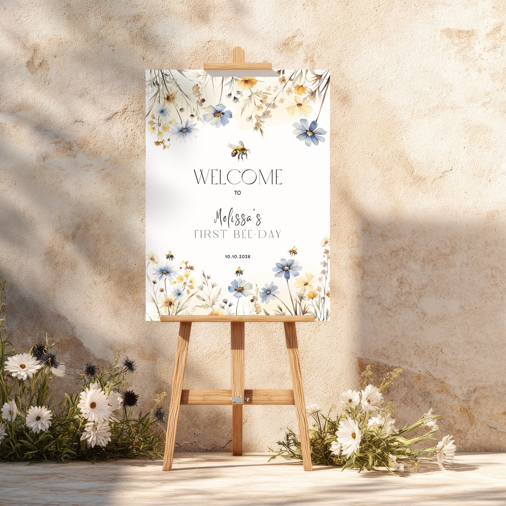 Spring Floral Bee Birthday Welcome Sign