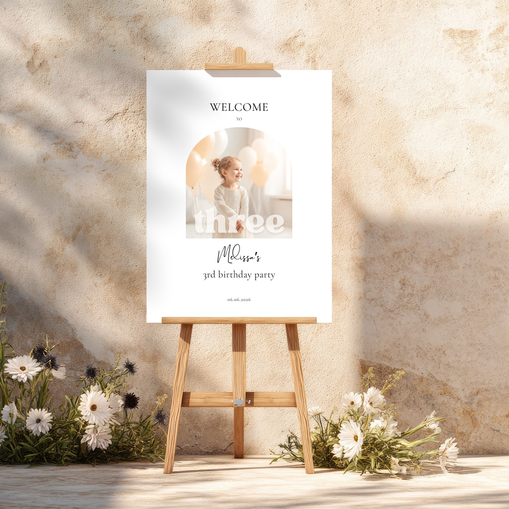 Minimal Photo 3rd Birthday Welcome Sign