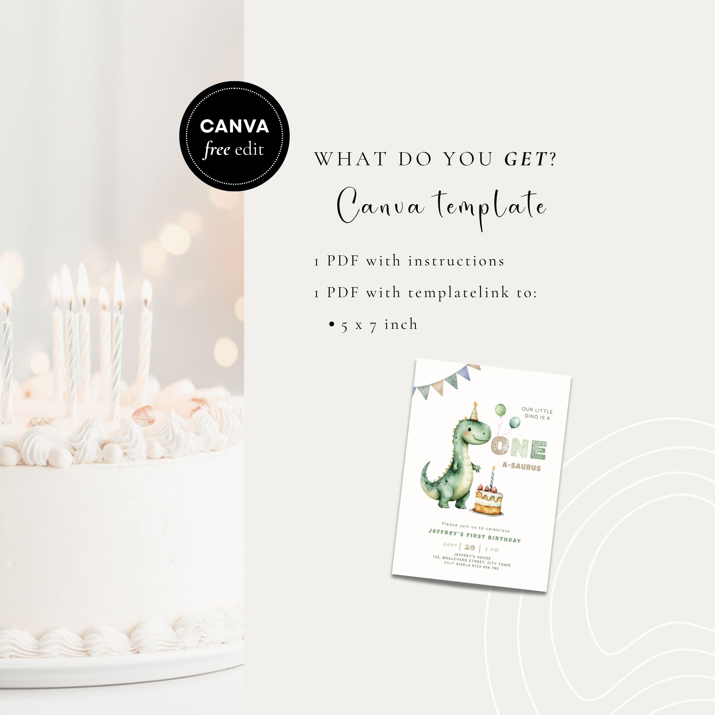 Green Dinosaur First Birthday Invitation