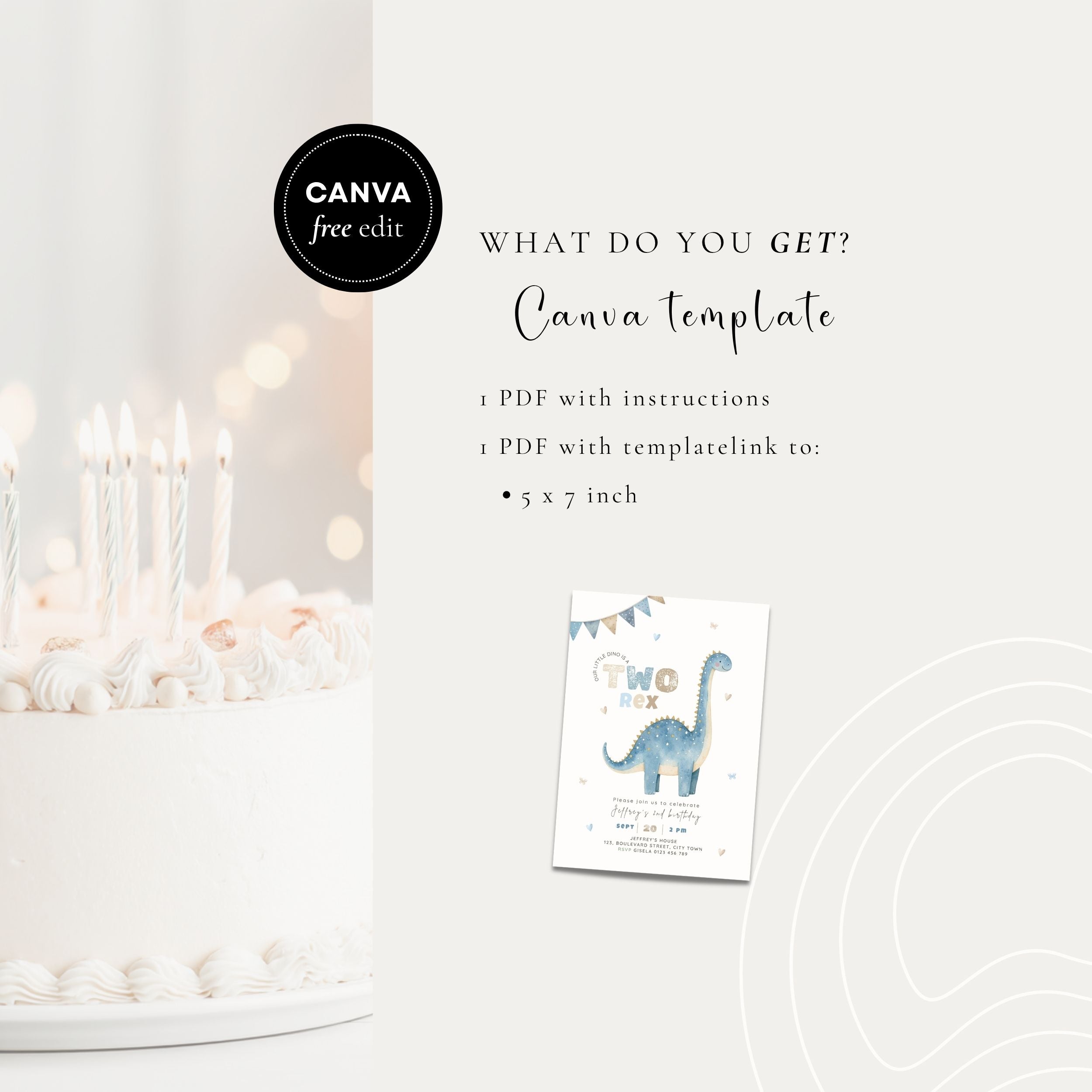 Blue Two Rex 2nd Birthday Invitation Template Boys