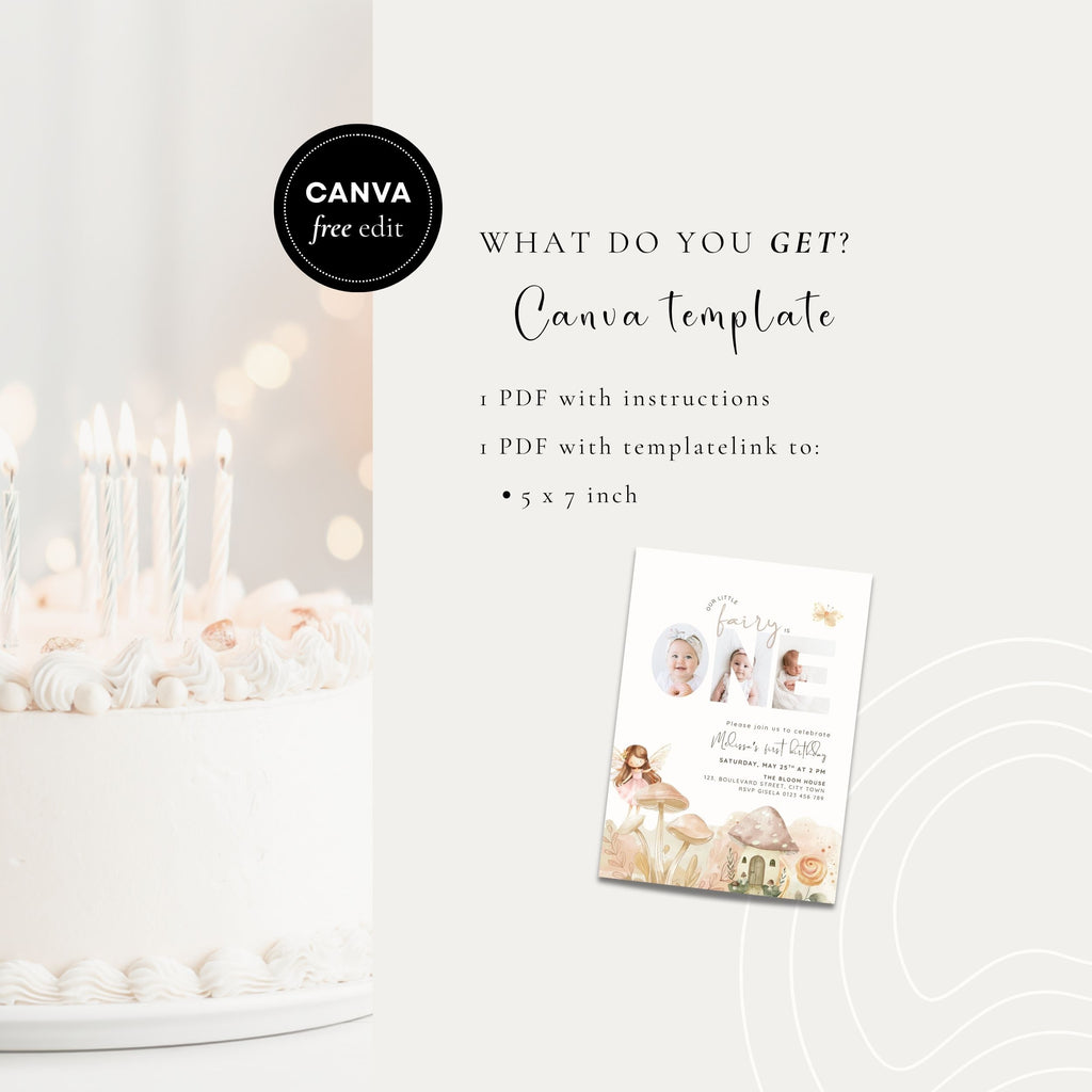 Fairy First Birthday Photo Invitation Template Girls