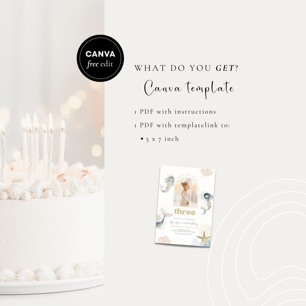 Mermaid Birthday Photo Invitation Template Girls