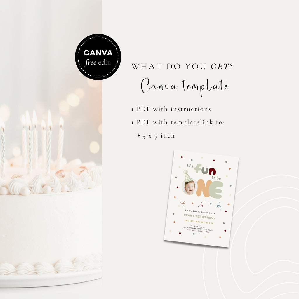 Sage Green Fun to Be One Photo 1st Birthday Invitation Template Boys – image 6