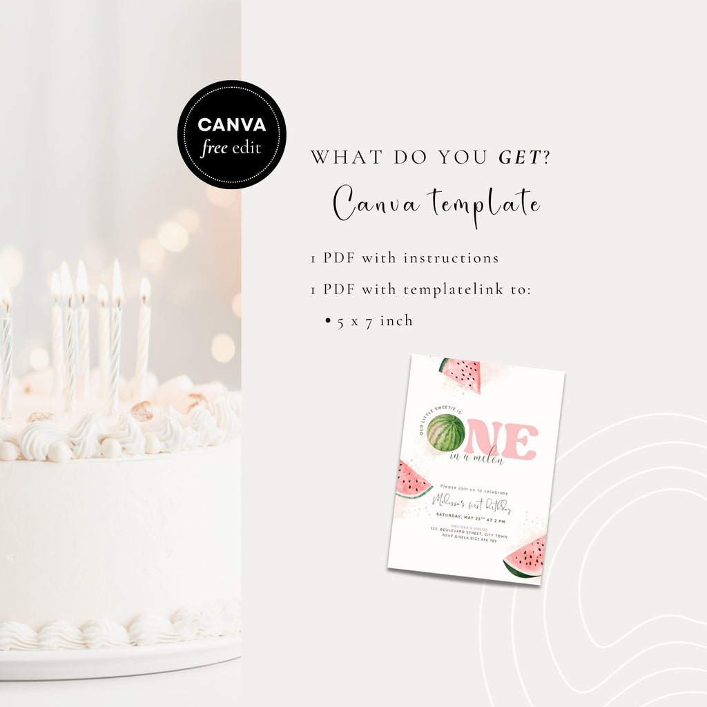 One In A Melon First Birthday Invitation Template Girls