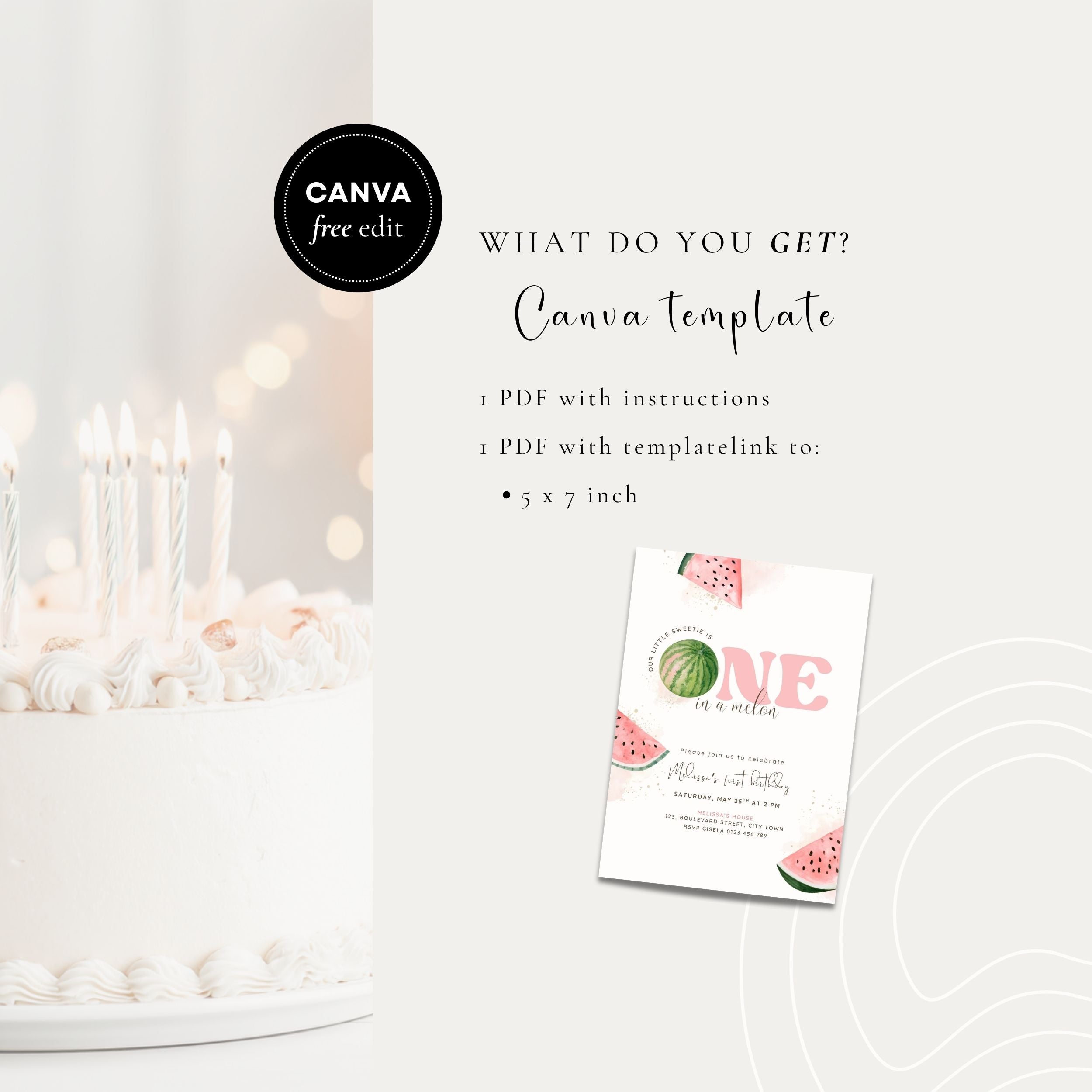 One In A Melon First Birthday Invitation Template Girls
